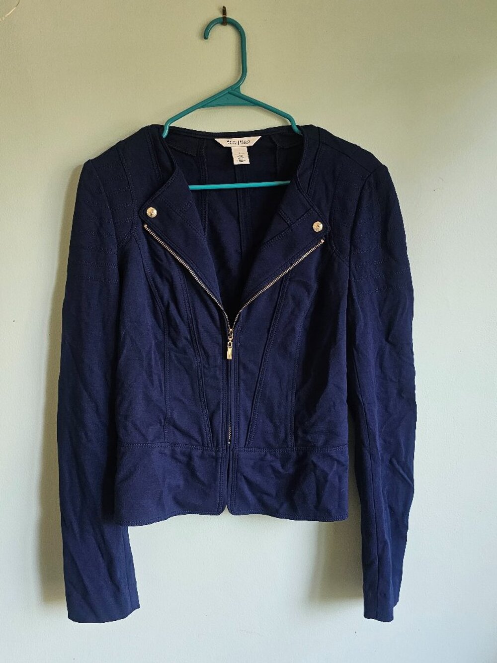 White House Black Market Blue Zip Up Blazer Size 6
